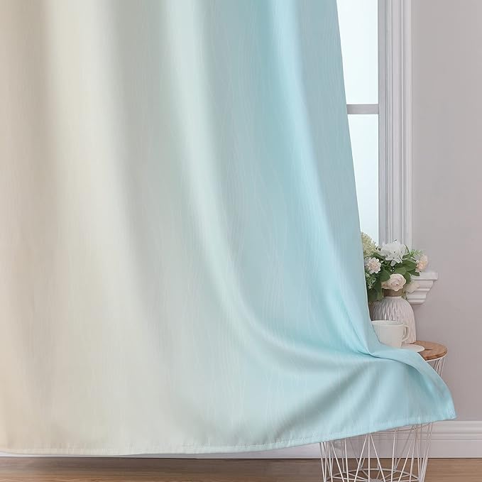 Estelar Textiler Beige and Aqua Blackout Curtains for Bedroom, Thermal Insulated Drapes 108 Inches Long, Full Light Blocking Energy Saving Long Curtains for Living Room, 52Wx108L, 2 Panels