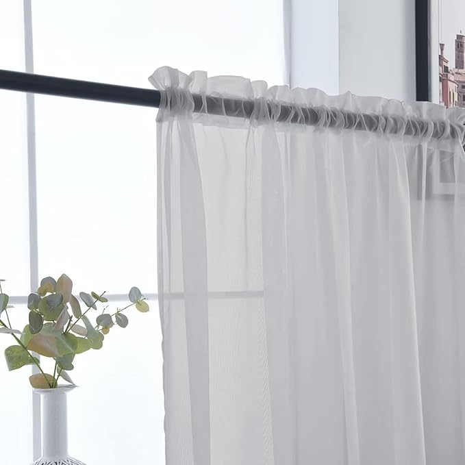 SpaceDresser Basic Rod Pocket Sheer Voile Window Curtain Panels Silver Grey 1 Pair 2 Panels 52 Width 54 Inch Long for Kitchen Bedroom Children Living Room Yard（Silver Grey, 52W x 54L）