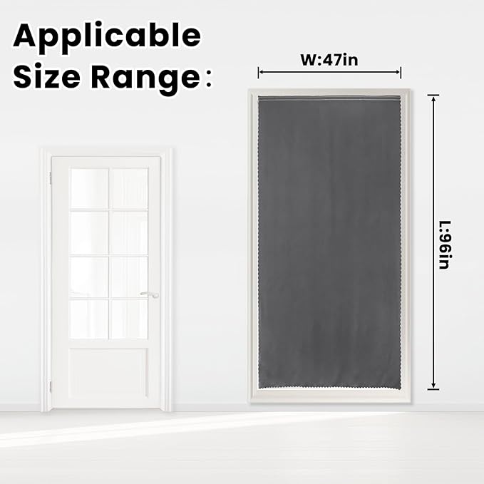 Magic Tape Blackout Curtains for Bedroom No Drillng Self Adhesive Curtains No Rod Small Window, 47" W X 96" L, Grey, 1 Panel