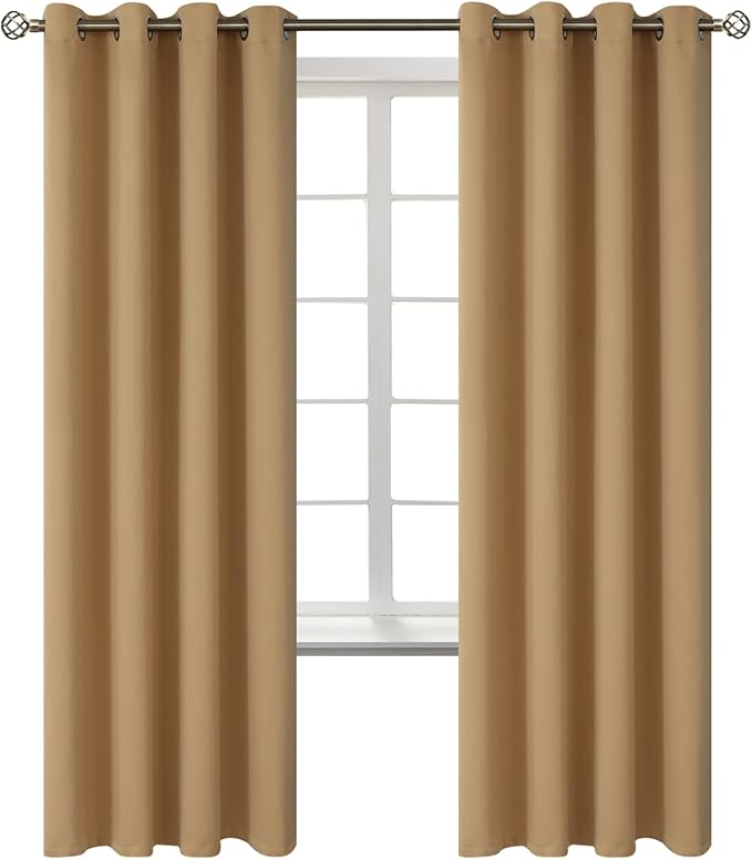 BGment Blackout Curtains for Bedroom - Grommet Thermal Insulated Room Darkening Curtains for Living Room, Set of 2 Panels (52 x 72 Inch, Khaki)