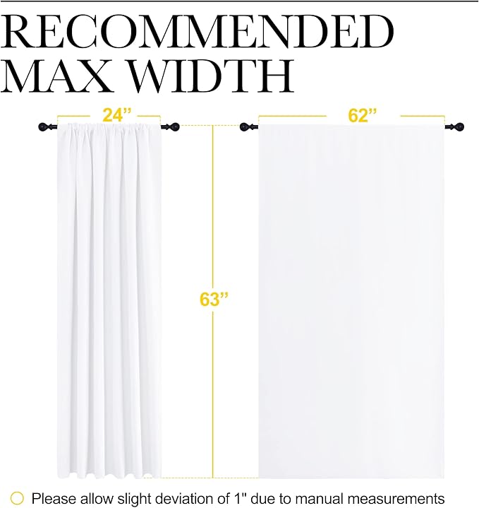 NICETOWN White Curtains, 50% Light Blocking Curtain Panels for Bedroom, Home Decoration Easy-Care Solid Rod Pocket Draperies/Drapes, Window Covering for Kitchen (2 Panels, 62 by 63, White)