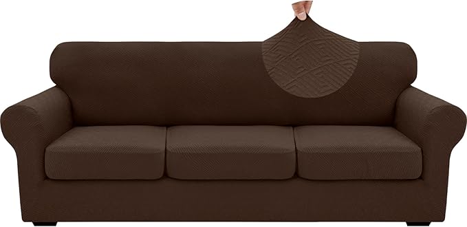 XINEAGE 2026 New 4 Pieces Extra Large Couch Covers for 3 Cushion Sofa Super Stretch Sofa Cover for 3 Large Seat Cushion Universal Fitted Slip Cover for Living Room (Coffee), 91"-110"(3 Cushions)
