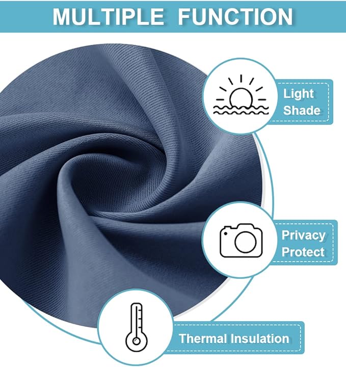 RYB HOME Cafe Blackout Curtains 24 inch Length, RV Curtains for Camper Windows, Mini Short Small Insulating Light UV Blocking Privacy Half Window Tiers, Width 42 by Length 24, Stone Blue, 2 Panels