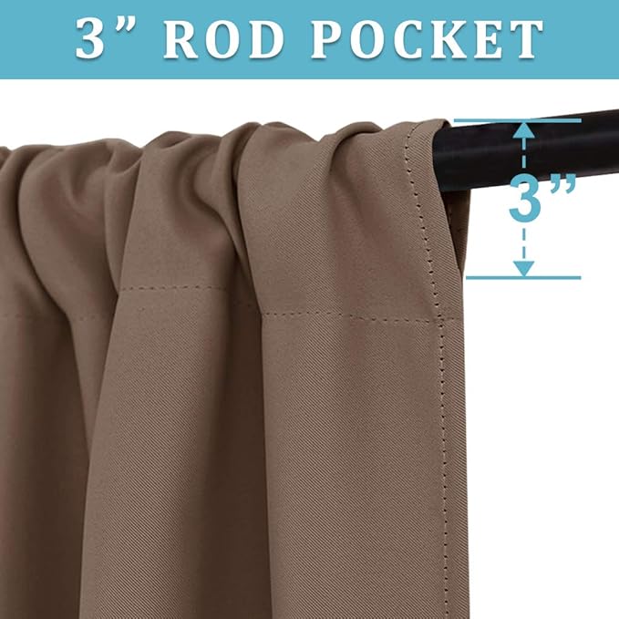 RYB HOME Blackout Curtains for Bedroom Living Room 63 inches Long, Thermal Insulated Privacy Rod Pocket Drapes for Nursery Office Home Theater, Width 34 by Length 63, Mocha, 2 Panels