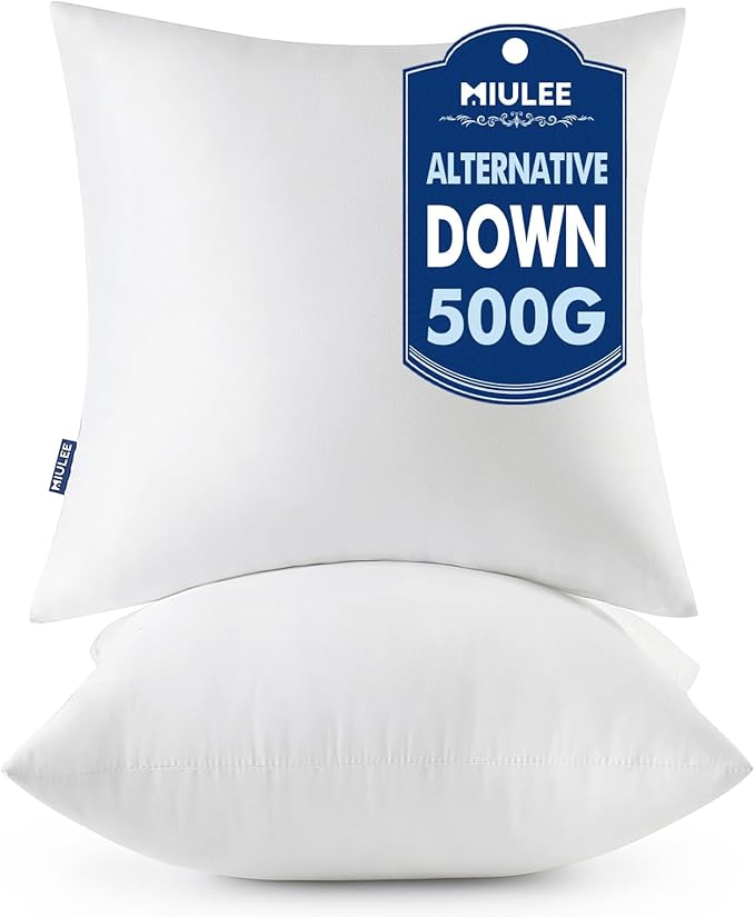 MIULEE Throw Pillows Inserts, Pack of 2 18x18 Inch 100% Virgin Fiber Filling Bed Couch Pillows