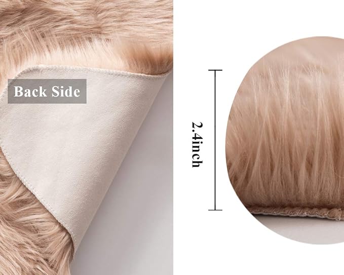 MIULEE Fluffy Rug Soft Shaggy Faux Fur Area Rug Luxury Plush Sheepskin Carpet for Bedroom Living Room Sofa Chair 2 x 3 Feet, Khaki