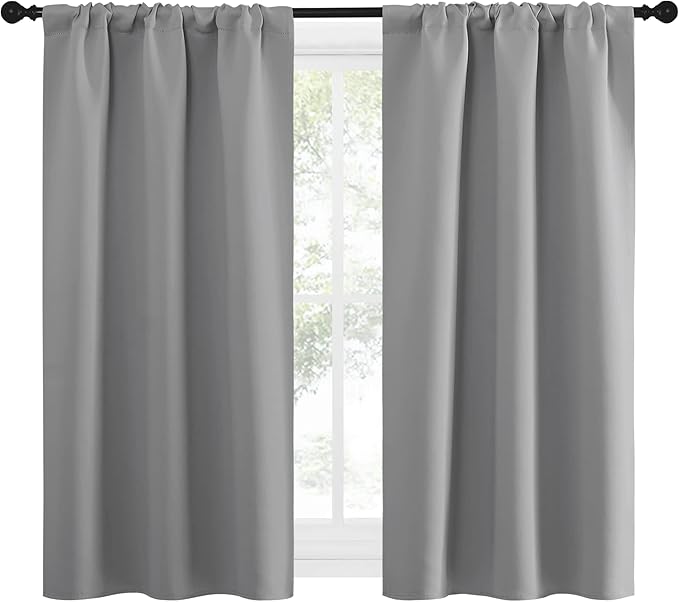 NICETOWN Short Curtains for Small Window - Home Decoration Thermal Insulated Rod Pocket Blackout Blinds & Drapes for Small Windows (Silver Grey, 2 Panels, W34 x L54 -Inch)