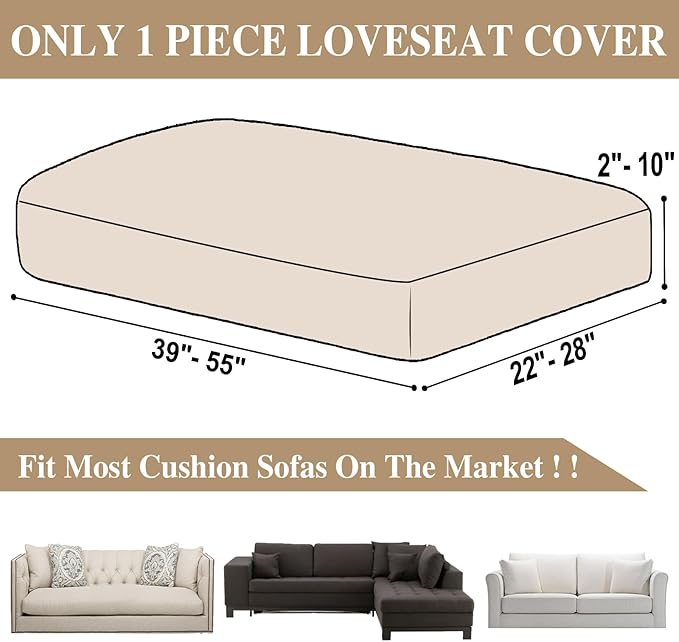 Couch Cushion Cover Loveseat Cover or 2 Seat Sofa Cover Washable Stretch Sectional Sofa Slipcover(1 Piece for Loveseat or Sofa 2-Seater, Natural)