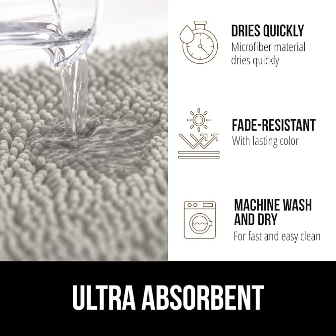 GORILLA GRIP Bath Rug Mat 48x24, Soft Absorbent Chenille, Quick Dry Microfiber - Image 4