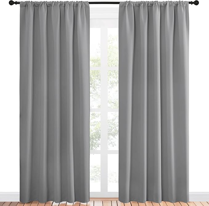 NICETOWN Blackout Curtains 84 inches Length - Energy Efficient & Noise Reducing Thermal Insulated Rod Pocket Blackout Drapes/Draperies for Living Room (Silver Grey, 2 Panels, W52 inches x L84 inches)