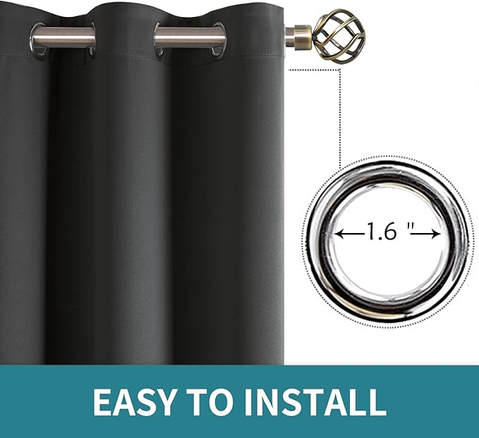 BGment Blackout Curtains - Grommet Thermal Insulated Room Darkening Bedroom and Living Room Curtains, Set of 2 Panels (52 x 120 Inch, Dark Grey)