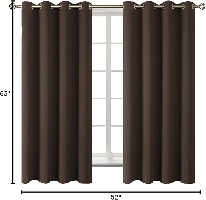 BGment Blackout Curtains for Living Room - Grommet Thermal Insulated Room Darkening Curtains for Bedroom, Set of 2 Panels (52 x 63 Inch, Brown)