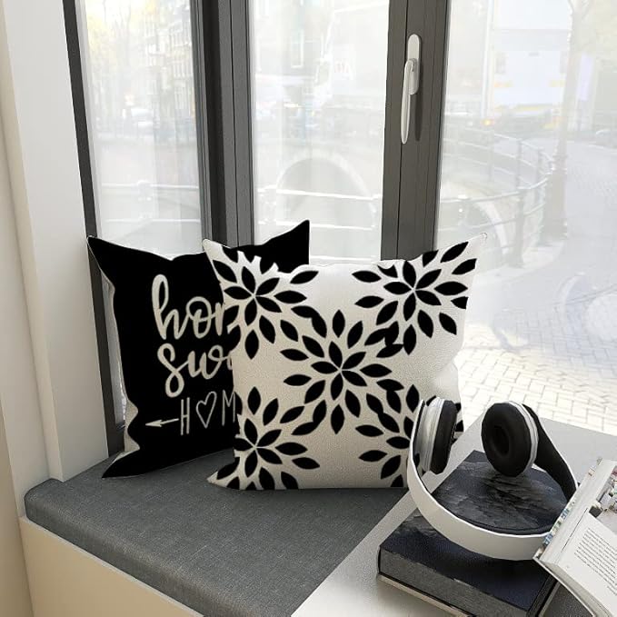 YCOLL Pillow Covers 16x16 Set of 4, Modern Sofa Throw Pillow Cover, Decorative Outdoor Linen Fabric Pillow Case for Couch Bed Car, Black