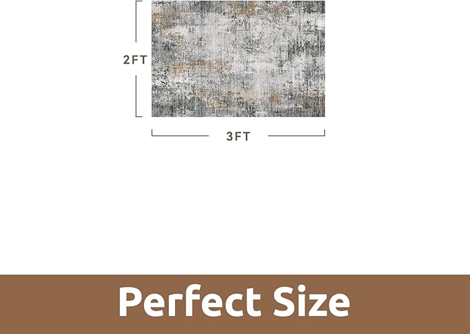 2 x 3 Small Area Rug Indoor Entryway Rug Machine Washable Non Slip Low Pile Carpet Modern Abstract Rugs for Bedroom Kitchen Powder Room Front Porch Bathroom, Grey