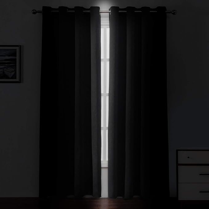 LEMOMO Blackout Curtains 52 x 108 inch/Black Curtains Set of 2 Panels/Thermal Insulated Room Darkening Bedroom Curtains