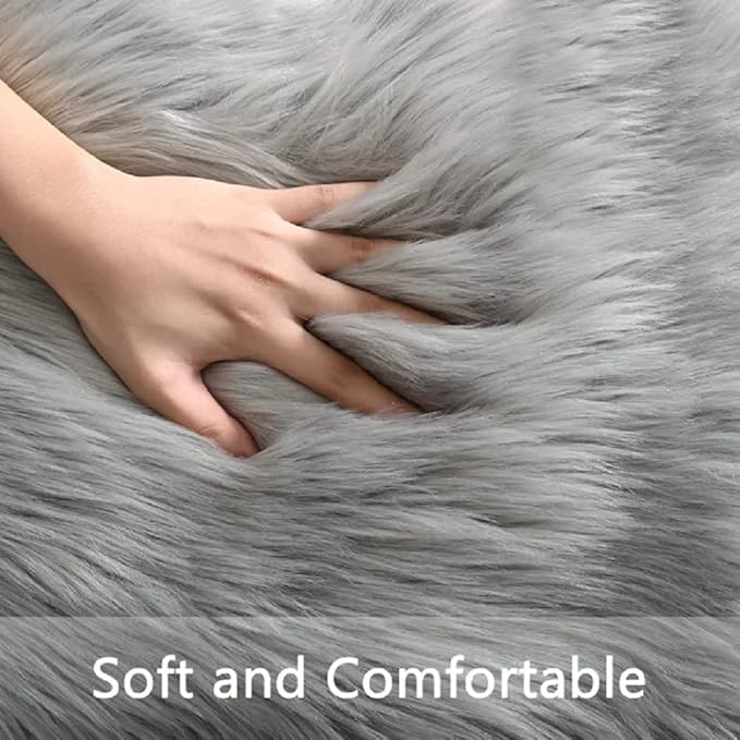 ORINOVA Light Silver Gray Faux Washable Shaggy Fur Rugs for Bedroom Plush Area Rugs for Living Room 2x3 Nursery Rug Home Room Décor