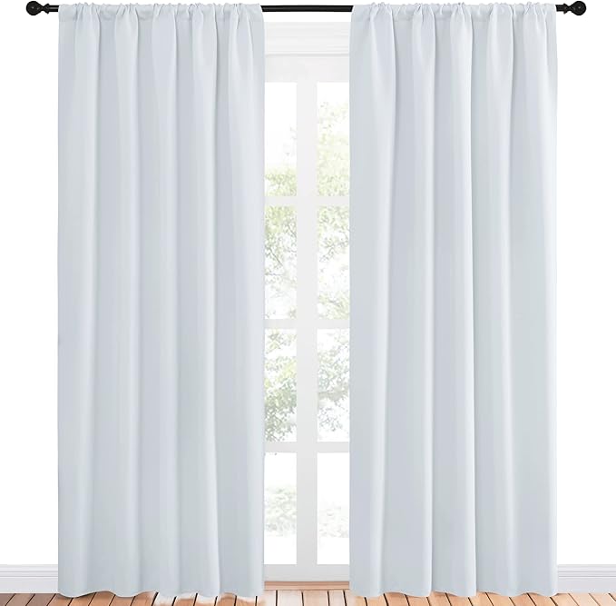 NICETOWN Greyish White Bedroom Curtain Panels - Multi-Function Noise Reducing Performance Window Treatment Thermal Insulated Rod Pocket Room Darkening Drapes for Nursery (2 Panels, 52 by 84)