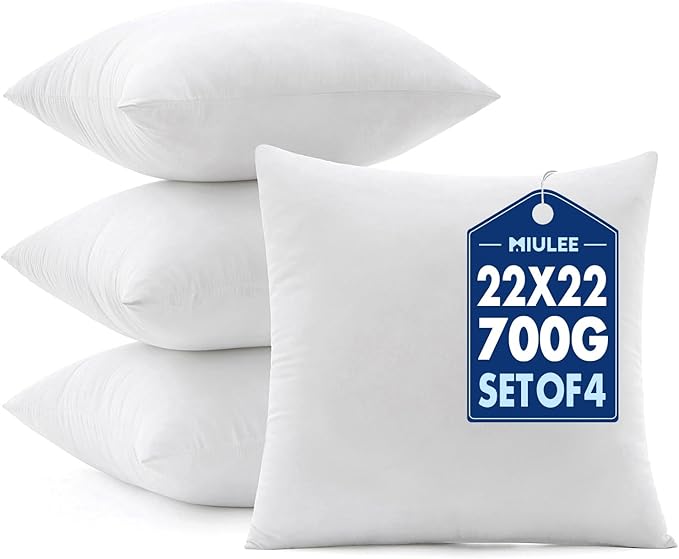 MIULEE Pillows Inserts, Pack of 4 22x22 Inch 100% Virgin Microfiber Filling Throw Pillows for Bed Couch Sofa