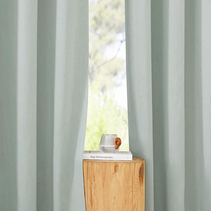 NICETOWN Linen Curtains 96 inches Long for Living Room, Grommet Semi Sheer Drapes Linen Weave Window Treatments Privacy Added with Light Filtering for Bedroom, Sage Green, W34 x L96, 2 Panels