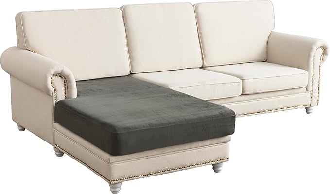 Couch Cover Velvet Chaise Cushion Cover for Sectional Sofas - Elastic L-Shaped Sofa Seat Covers Washable, Slipcover Protector (1-Piece, Grey)