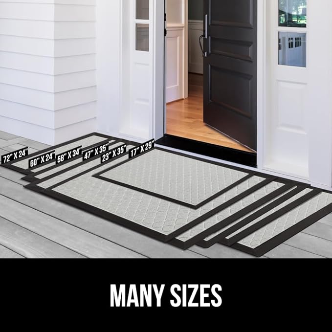 GORILLA GRIP 100% Waterproof All-Season WeatherMAX Doormat US Designed Natural Rubber, Stain and Fade Resistant, Low Profile Indoor Outdoor Door Mats, Easy Clean Patio Mat, 23x35, Light Gray