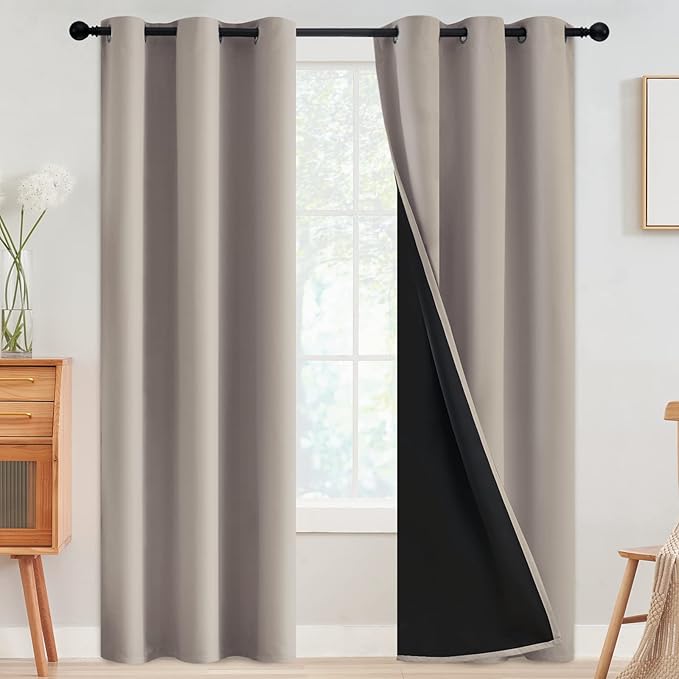SimpleHome 100% Blackout Curtains for Bedroom,Thermal Insulated Natural Grommet Window Drapes Room Darkening Curtains for Living Room with Black Back,42 x 84 Inch,2 Panels