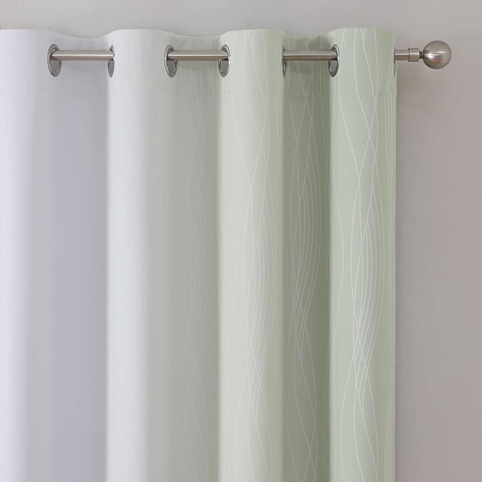 Estelar Textiler Blackout Curtains 102 Inches Long 2 Panels for Living Room, Sage Green and Greyish White Thermal Insulated Full Light Blocking Ombre Grommet Drapes for Bedroom, 52Wx102L