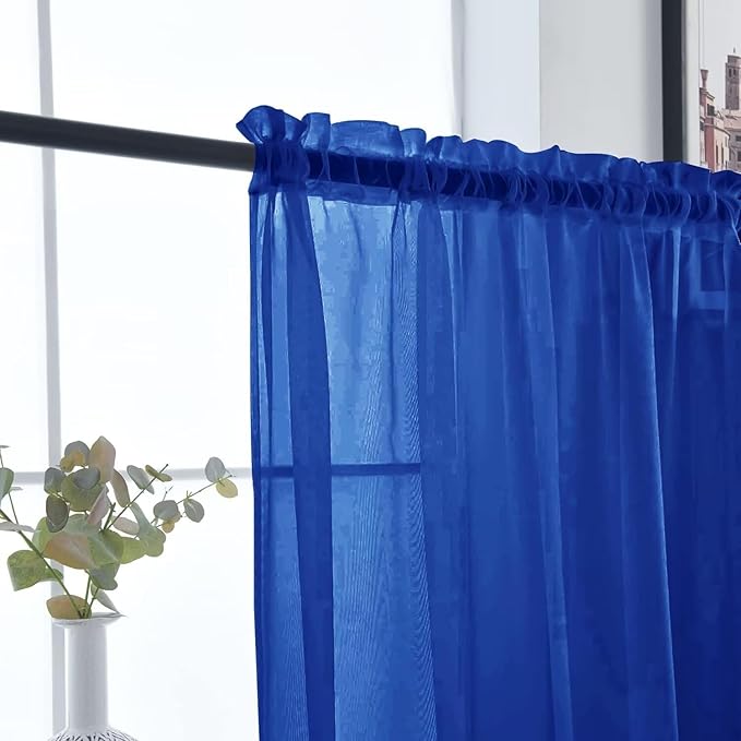 SpaceDresser Basic Rod Pocket Sheer Voile Window Curtain Panels Blue Sapphire 1 Pair 2 Panels 26 Width 24 Inch Long for Kitchen Bedroom Children Living Room Yard（Blue Sapphire，26Wx 24L）