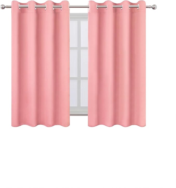 LEMOMO Blackout Curtains 66 x 54 Inch Long Pink Curtains Set of 2 Panels Room Darkening Curtains for Bedroom and Living Room