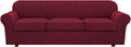H.VERSAILTEX 4 Piece Stretch Sofa Covers for 3 Cushion Couch Covers for Living Room Furniture Slipcovers (Base Cover Plus 3 Seat Cushion Covers) Thicker Jacquard Fabric (Large Sofa, Burgundy)
