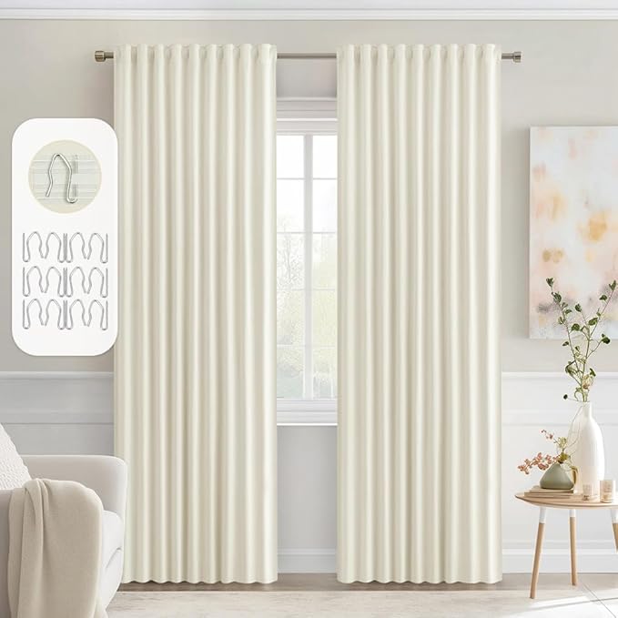 MIULEE Cream Back Tab Blackout Curtains 90 Inches Long 2 Panels Set for Living Room Bedroom Privacy, Rod Pocket/Pinch Pleat Thermal Insulated Room Darkening Pleated Light Blocking Drapes