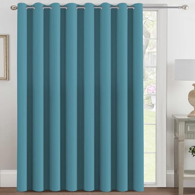 H.VERSAILTEX Blackout Patio Curtains 100 x 96 Inches for Sliding Door Extral Wide Blackout Curtain Panels Thermal Insulated Room Divider - Grommet Top, 8' Tall by 8.5' Wide - Storm Blue