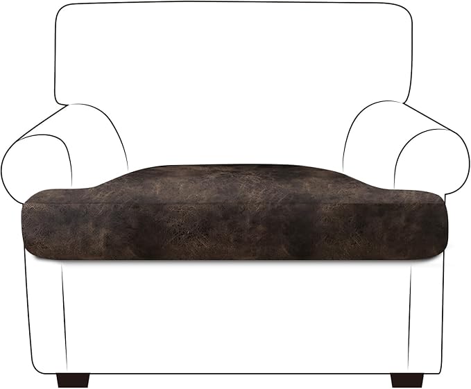 Leather Look Couch Cushion Covers Sofa Seat Slipcovers Sets Couches Furniture Protector for Sectional Armchair Loveseat Pets Kids Stretch Spandex Fabric (1 T-Cushion Armchair, Brown)
