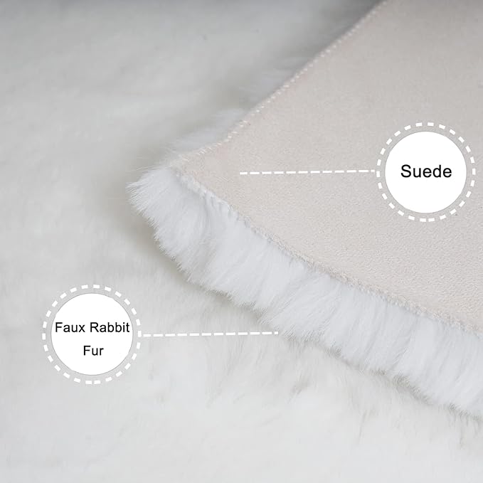 Ghouse Soft Faux Sheepskin Fur Rug 2x4 White Fluffy Bedside Rugs Plush Rug Shag Nursery Carpet Area Rugs for Living Room Bedroom Playing Room Decor