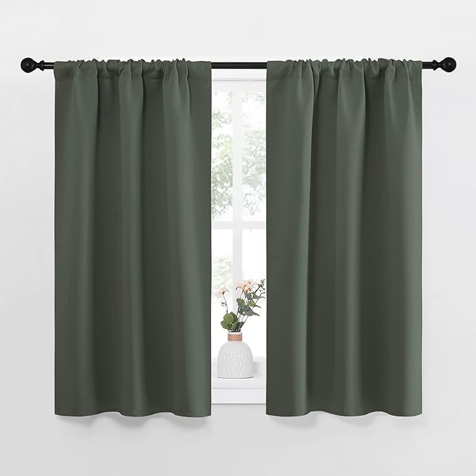 NICETOWN Bedroom Curtains Blackout Draperies - All Season Thermal Insulated Solid Rod Pocket Top Blackout Curtains/Drapes for Kid's Room (Dark Mallard, 1 Pair, 34 x 45 Inch)