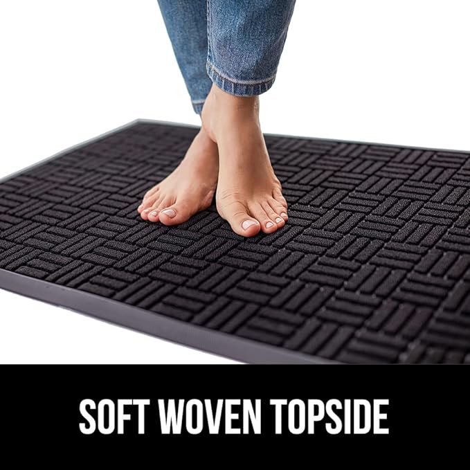 GORILLA GRIP 100% Waterproof All-Season WeatherMAX Doormat US Designed Natural Rubber, Stain and Fade Resistant, Low Profile Indoor Outdoor Door Mats, Easy Clean Patio Mat, 29x17, Black Maze