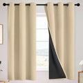 SimpleHome 100% Blackout Curtains for Bedroom,Thermal Insulated Beige Grommet Window Drapes Room Darkening Curtains for Living Room with Black Back,38 x 63 Inch,2 Panels