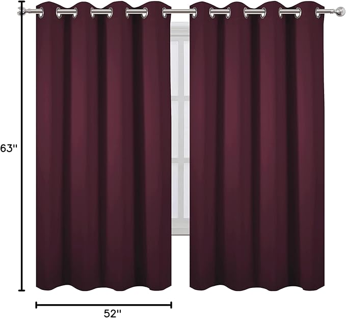 LEMOMO Burgundy Red Blackout Curtains 52 x 63 Inch Length/Set of 2 Curtain Panels/Thermal Insulated Room Darkening Blackout Curtains for Bedroom