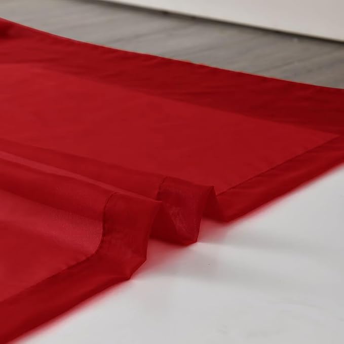SpaceDresser Basic Rod Pocket Sheer Voile Window Curtain Panels Christmas Red 1 Pair 2 Panels 52 Width 36 Inch Long for Kitchen Bedroom Children Living Room Yard（Christmas Red, 52W x 36L）