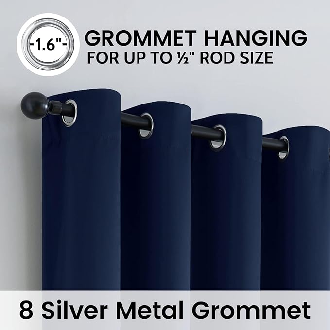 SimpleHome 100% Blackout Curtains for Bedroom,Thermal Insulated Navy Blue Grommet Window Drapes Room Darkening Curtains for Living Room with Black Back,38 x 72 Inch,2 Panels