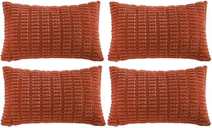 Fancy Homi 4 Packs Boho Burnt Orange Fall Decorative Throw Pillow Covers 12x20 Inch for Couch Bed Sofa, Rustic Modern Farmhouse Home Decor, Soft Plush Corduroy Cute Square Cushion Case 30x50 cm