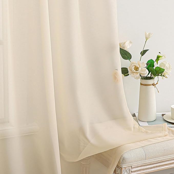MIULEE 2 Panels Solid Color Sheer Window Curtains Elegant Window Voile Panels/Drapes/Treatment for Bedroom Living Room (54X90 Inches Cream)