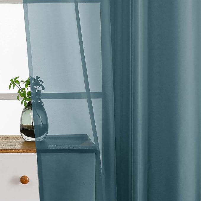 Window Sheer Curtains 54 inch Length, Soft Airy Light Filtering Sheer Curtain 2 Panels Set, Dual Rod Pocket Gauze Drapes for Living Room Bedroom, Dusty Blue, 2x42Wx54L Inches