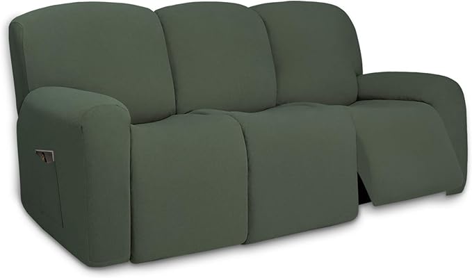 PureFit Super Stretch 3 Seats Recliner Chair Sofa Couch Cover with Pocket – Non Slip Soft Sofa Slipcover, Washable Spandex Reclining Furniture Protector for Kids, Pets (Recliner Sofa, Grayish Green)