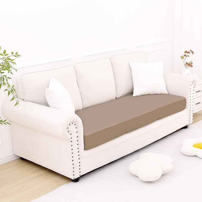 Smiry Printed Couch Cushion Covers, Stretch Soft Couch Covers for Sofa, Washable Non-Slip Sofa Slipcover Furniture Protector for Indoor and Outdoor (Large, Mocha)
