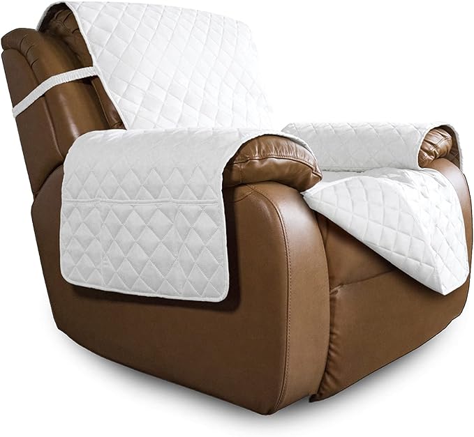 Easy-Going Oversized Recliner Cover Reversible Couch Cover Sofa Cover for Living Room Water Resistant Furniture Protector with Elastic Straps for Pets Dog (Oversized Recliner, White/White)