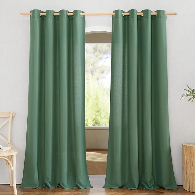 NICETOWN Thick Linen Olive Green Curtains & Drapes, Grommet Linen Blend Privacy with Light Filtering Window Treatments for Bedroom/Living Room, W55 x L90, Olive Green, 1 Pair