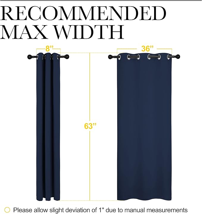 NICETOWN Light Blocking Thermal Insulated Solid Grommet Top Blackout Curtains/Drapes/Panels for Kid's Room (Navy, 1 Pair, 42 x 63 Inch)