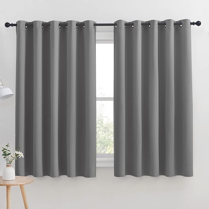 NICETOWN Silver Grey Blackout Curtain Panels for Bedroom, Thermal Insulated Grommet Top Blackout Draperies and Drapes for Basement (2 Panels, W70 x L63-inch, Silver Grey)