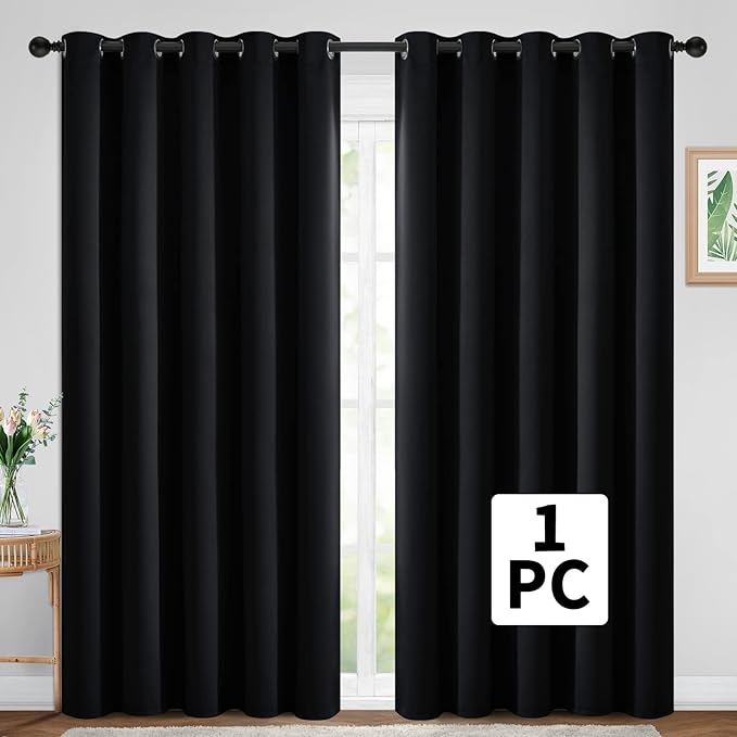 Yakamok Wide Thermal Blackout Patio Door Curtain Panel, Sliding Door Insulated Grommet Curtains, Extra Wide Curtains for Sliding Glass Door, Black, W70 x L84, 1 Panel